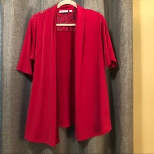 Susan Graver Pink Cardigan W/ Lace Detail -Large